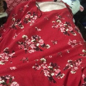 Red long sleeved floral shirt/sweatshirt
